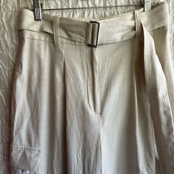 WORTHINGTON Ivory Linen blend wide palazzo cargo pants sz 10 - Picture 4 of 12